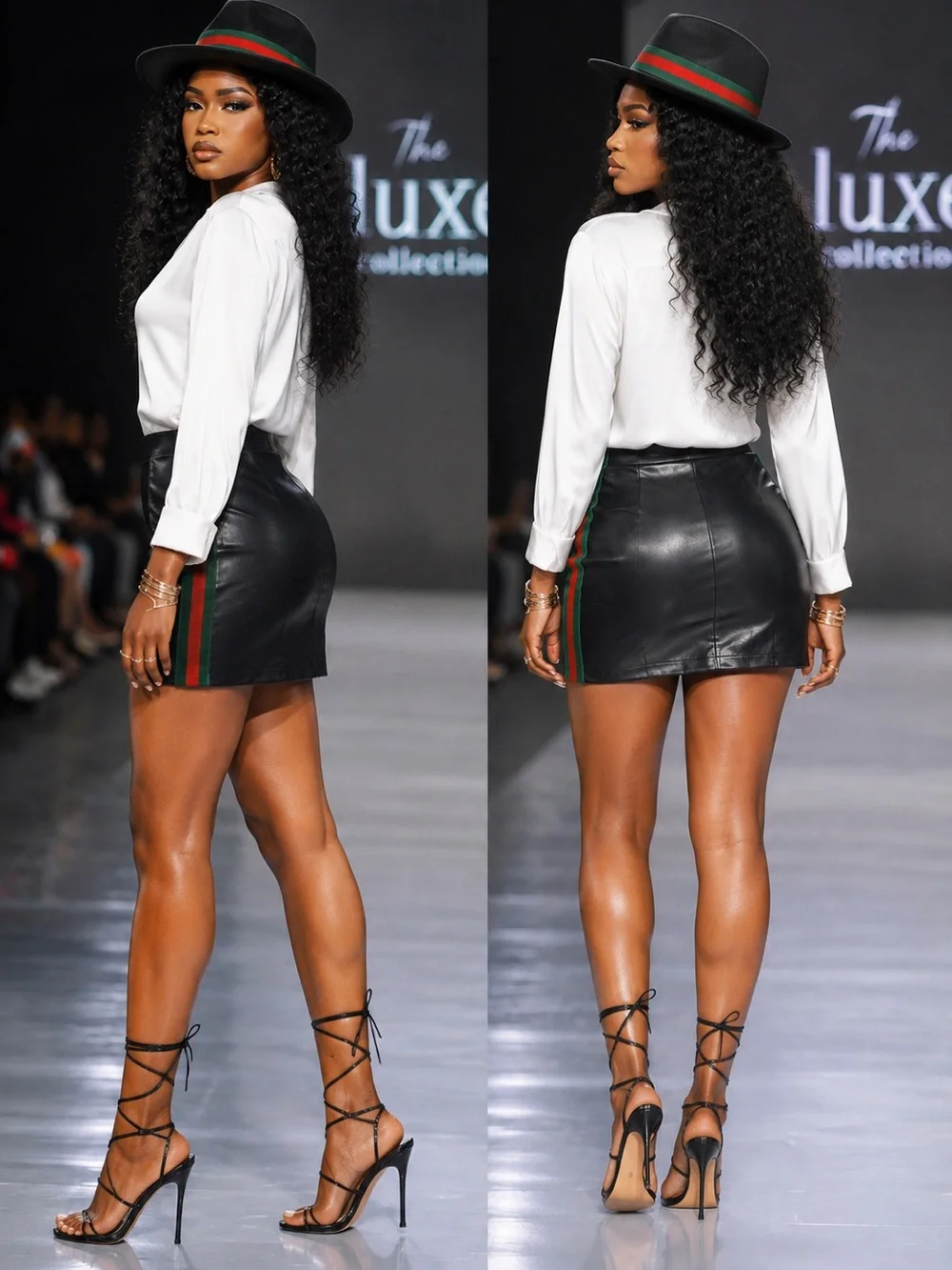 Faux Leather Mini Striped Skirt Black Size S